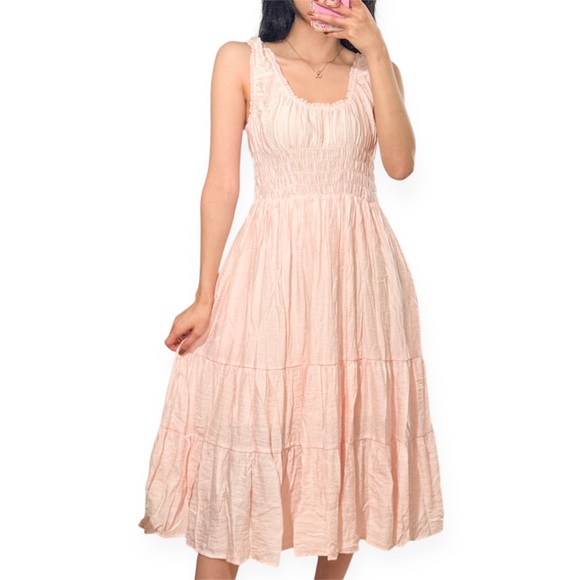 Dresses & Skirts - Blush Smocked Ruffle Ruched Sleeveless Midi Maxi Dress Small